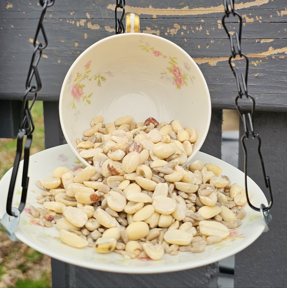 Pink Floral Porcelain Bird Feeder